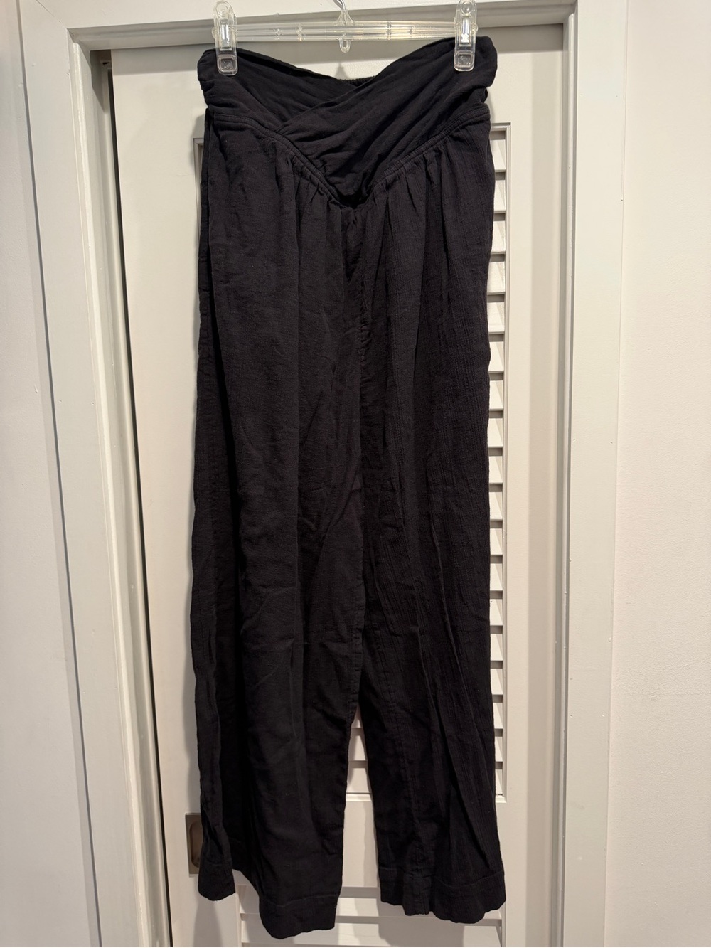 Free People Black Textured Lounge Wide Leg Pants with Pockets- Medium